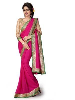 Pink  Embroidered Georgette Saree With Blouse 1
