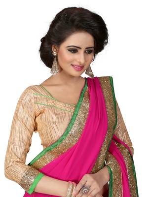 Pink  Embroidered Georgette Saree With Blouse 2