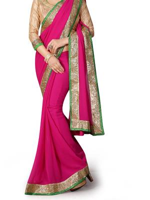 Pink  Embroidered Georgette Saree With Blouse 3