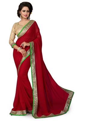 Red Embroidered Georgette Saree With Blouse 1