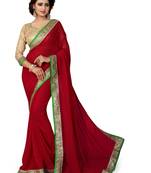Red Embroidered Georgette Saree With Blouse