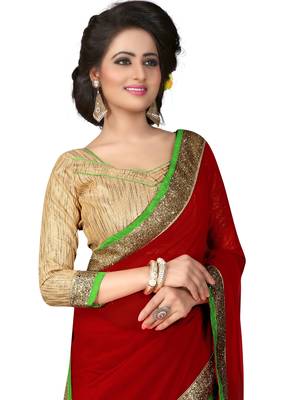 Red Embroidered Georgette Saree With Blouse 2