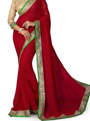 Red Embroidered Georgette Saree With Blouse 3