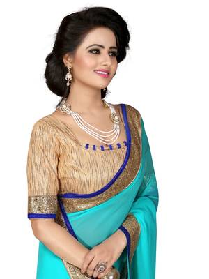 Sky Blue Embroidered Georgette Saree With Blouse 2
