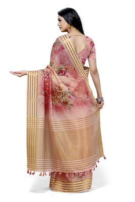 Pink printed cotton saree with blouse 2