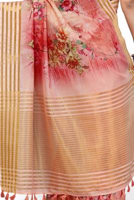 Pink printed cotton saree with blouse 3