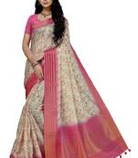 Pink printed cotton saree with blouse