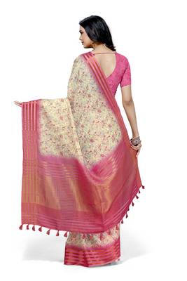 Pink printed cotton saree with blouse 2