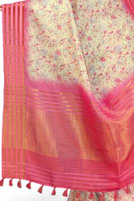 Pink printed cotton saree with blouse 3