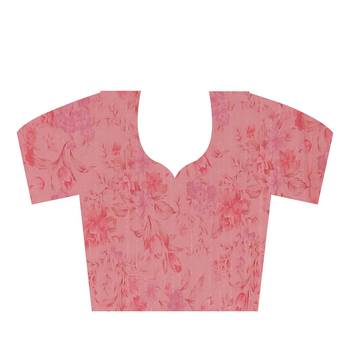 Pink printed cotton saree with blouse 4