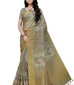 Grey printed cotton saree with blouse