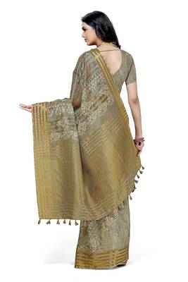 Grey printed cotton saree with blouse 2