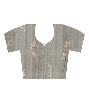 Grey printed cotton saree with blouse 4
