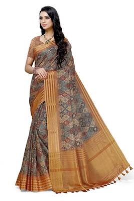 Multicolor printed cotton saree with blouse 1