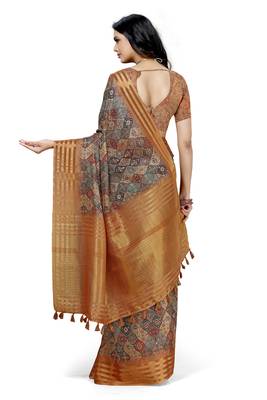 Multicolor printed cotton saree with blouse 2