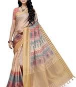 Peach printed cotton saree with blouse