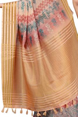 Peach printed cotton saree with blouse 3