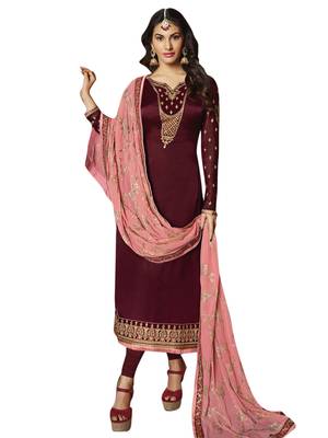 Maroon embroidered satin salwar 1