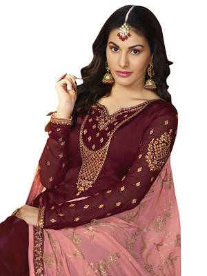 Maroon embroidered satin salwar 2
