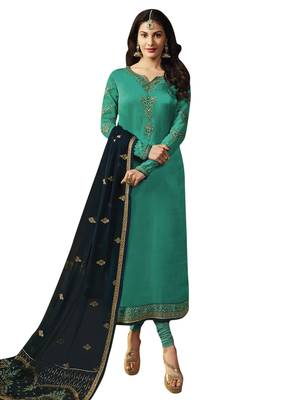 Green embroidered satin salwar 1