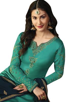 Green embroidered satin salwar 2