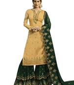 Yellow embroidered satin salwar