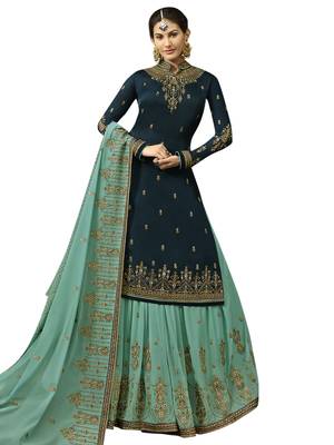 Navy blue embroidered satin salwar 1