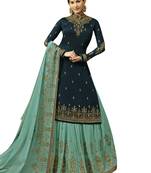 Navy blue embroidered satin salwar