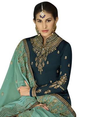 Navy blue embroidered satin salwar 2