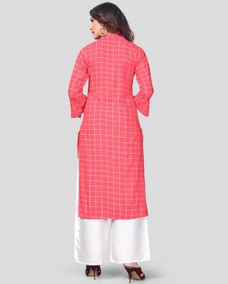 Pink & White Printed And Embroidered Rayon Stitched Straight Women's Kurta With Palazzo Set 2