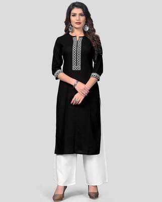 Black & White Embroidered Cotton Stitched Straight Women's Kurta With Palazzo Set 1
