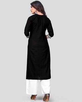 Black & White Embroidered Cotton Stitched Straight Women's Kurta With Palazzo Set 2