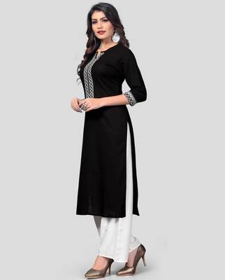 Black & White Embroidered Cotton Stitched Straight Women's Kurta With Palazzo Set 3