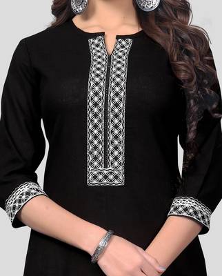 Black & White Embroidered Cotton Stitched Straight Women's Kurta With Palazzo Set 4