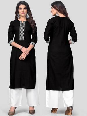 Black & White Embroidered Cotton Stitched Straight Women's Kurta With Palazzo Set 5