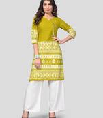 Mahendi Green & White Printed Rayon Stitched Straight Women's Kurta With Palazzo Set