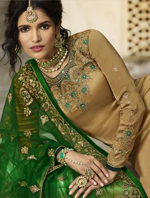 Dark Beige Embroidered Satin Salwar 4