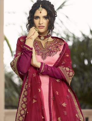 Baby Pink Embroidered Satin Salwar 3