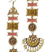 Designer Ethnic Indian Bollywood Kundan Yellow Pink Meenakari Earrings Set