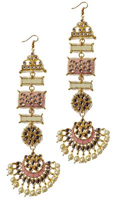 Designer Ethnic Indian Bollywood Kundan Cream Pink Meenakari Earrings Set 1