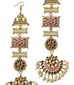 Designer Ethnic Indian Bollywood Kundan Cream Pink Meenakari Earrings Set