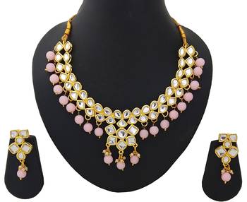 Designer Ethnic Indian Bollywood Kundan Pink Pearl Jewelry Set 1