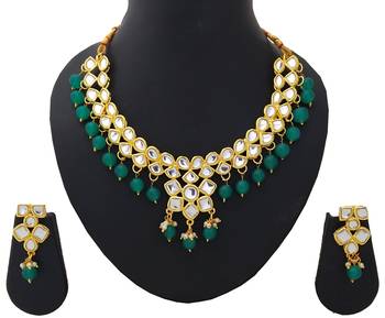 Designer Ethnic Indian Bollywood Kundan Green Pearl Jewelry Set 1