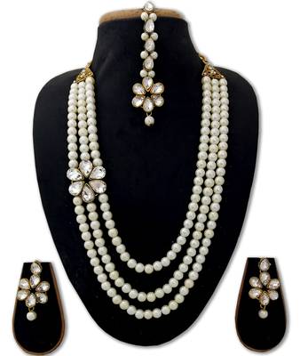 Designer Ethnic Indian Bollywood Kundan White Pearl Jewelry 4 pc Set 1