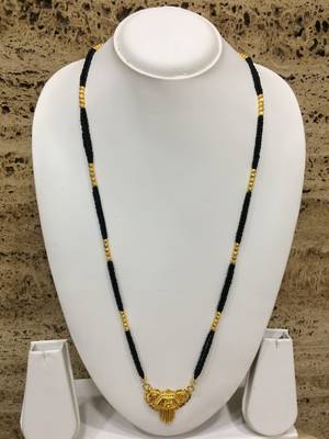 Gold Plated Chain Golden Plated Pendant With Latkan Black Mani Beads Double Line Layer Long Mangalsutra 1