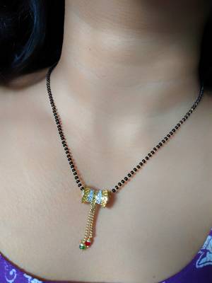 Gold Plated Alloy American Diamond Pendant Multi-Color Mani Latkan Mangalsutra Chain Traditional Necklace For Girls 1