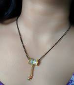 Gold Plated Alloy American Diamond Pendant Multi-Color Mani Latkan Mangalsutra Chain Traditional Necklace For Girls