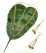 Pride Necklace Set Gold 3 Layer White Pearls Mala Big Multicolor Mani Chain Necklace With Earrings Mangalsutra