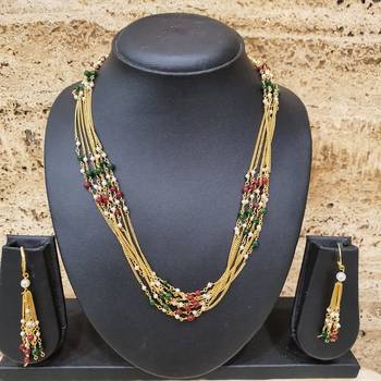Pride Necklace Set Multicolor White Pearl Beads Multi Layer Mala Necklace With Earrings Gold Chain Mangalsutra 3