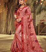 Mauve embroidered fancy fabric saree with blouse